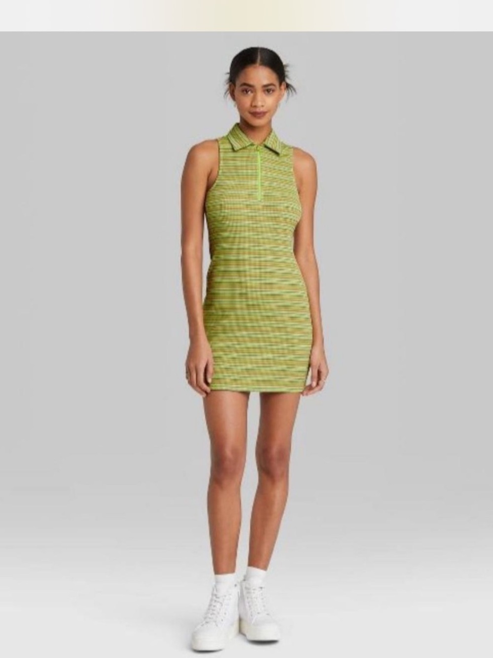 wild fable Lime Green Striped Sleeveless Polo Mini Dress